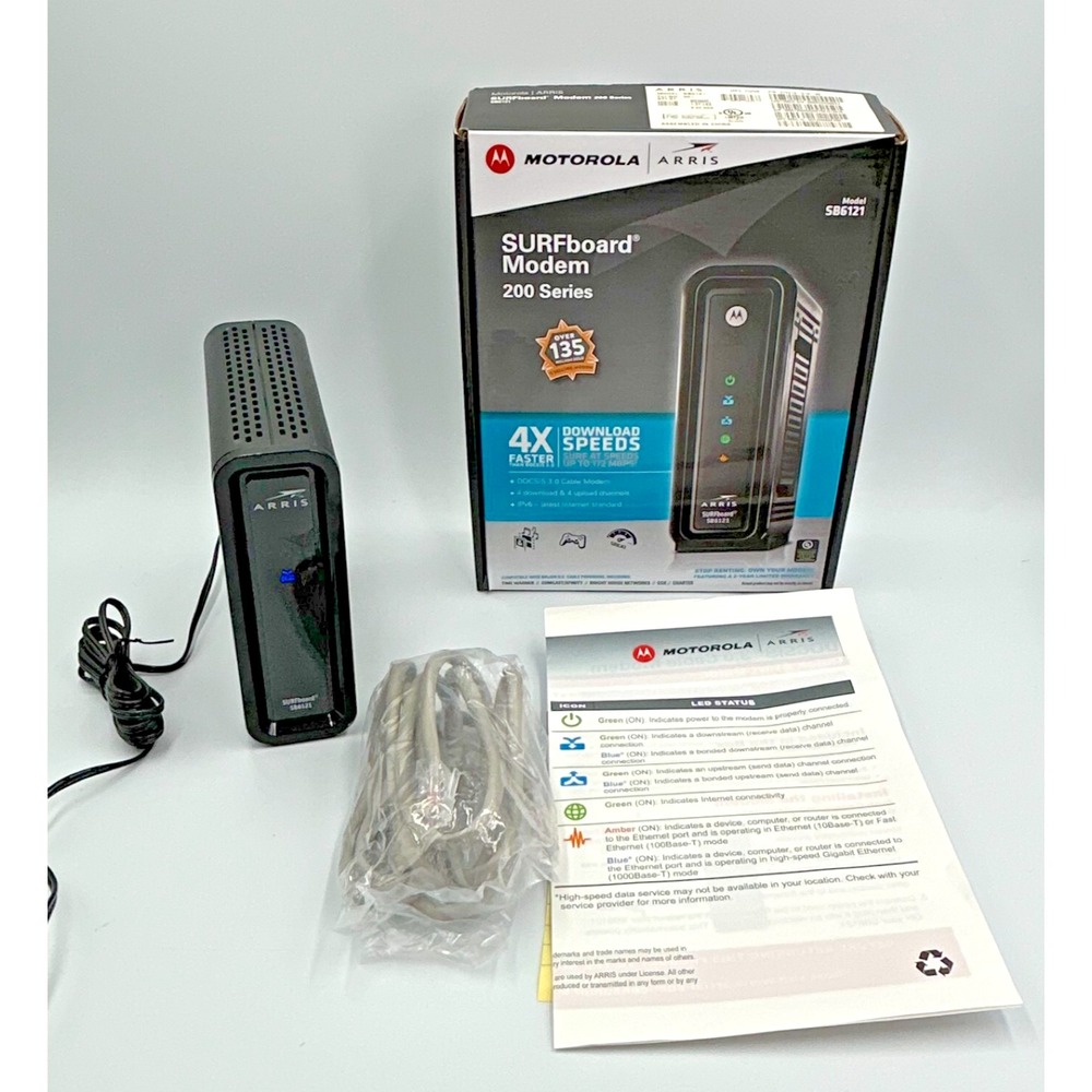 Motorola/Arris Surfboard Cable Modem‎ SB6121 200 Series w/ Power & Connect Cords